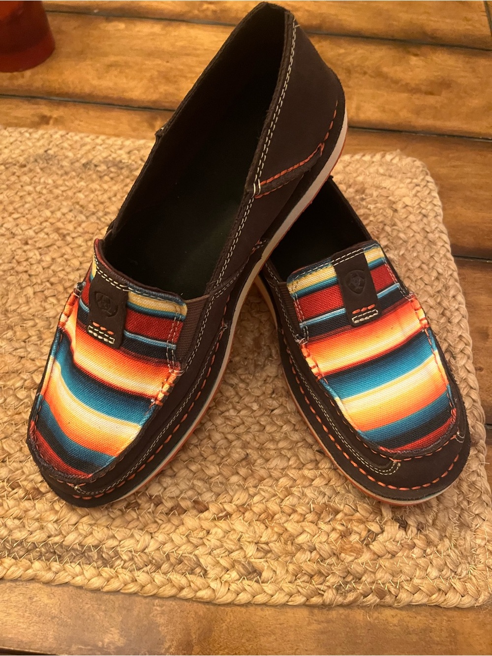Ariat Dark Brown Loafers with Vibrant Serape Stripe